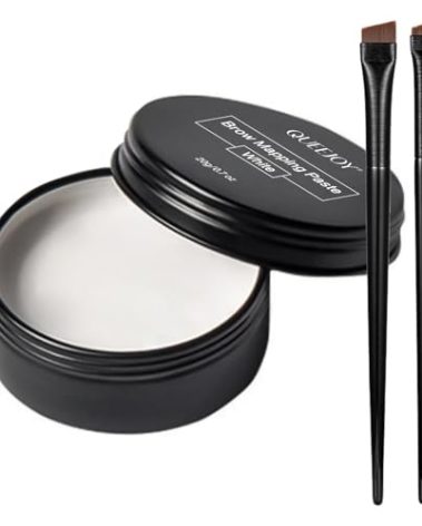 QUEEJOY 20g White Brow Mapping Paste Brow Contour Paste Brow Lip Shape Position Tool,2pcs Eyebrow Brush Set, Mapping Tool for Sketching Contouring the Eyebrow and Lip