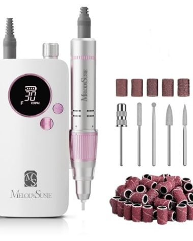 MelodySusie Portable Nail Drill 30000 RPM,SC320F Professional Rechargeable Electric Nail File,Cordless Nail E File for Acrylic Nails Gel Polishing Removing,Efile Nail Kit for Manicure Salon Home,Rose