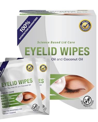 Lunovus Premium Eyelid Wipes With Tea Tree and Coconut Oil - Cleansing Wipes for People Itchy Eyes - Individually Wrapped - Box Of 30 Natural Eye Wipes