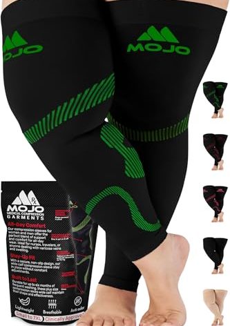 Mojo - Compression Socks Footless for Women and Men 20-30mmHg - Medical Compression Support Hose for Thrombosis, Lymphedema, Circulation - Black/Green, Large - A609