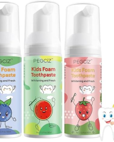 Foam Toothpaste Kids, Kids Foam Toothpaste, Toddler Toothpaste with Low Fluoride for U Shaped Toothbrush, Children Oral Cleaning for Ages 3 Plus (3PCS, Watermelon+Strawberry+Blueberry)