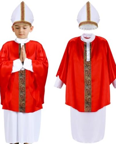 Maiteenly Halloween Pope Costume for Kids Priest Halloween Costumes Pope Costume Set Biblical Catholic Cardinal Bishop (S)