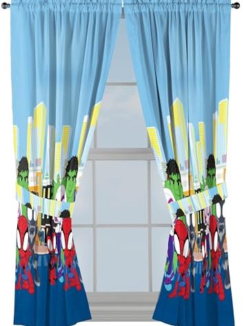 Sunny Side Up Window Curtains for Kids Bedroom 4-Piece Drape Set with 2 Tiebacks, Blue - Spidey & His Amazing Friends, 42" W x 63" L (Pack of 2)