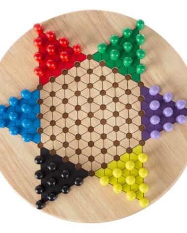 Chinese Checkers Traditional Puzzle Game – 11-inch Wooden Gameboard with Pegs – Classic Board Game for Adults, Kids, and Family by Hey! Play!