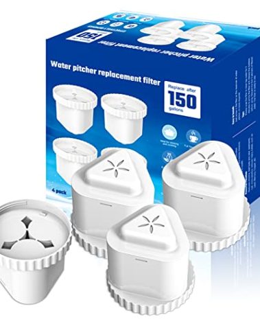 Water Filter Compatible with Epic Water Pitcher, Aquagear, Seychelle - 150 Gallon Filter Replacement, Removes Odors, Fluoride, BPA Free - 4 Pack