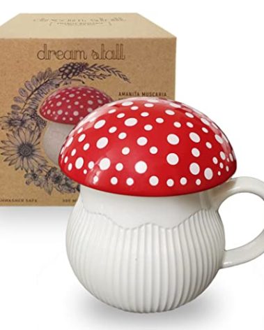 Dreamstall Mushroom Mug with Lid Stoneware Coffee Cup with Decorative Gift Box (Red), Cottagecore Aesthetic Decor