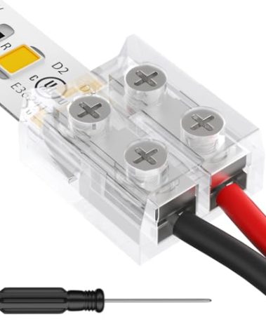 HitLights 12 Pack LED Connector 2 Pin 10mm Solderless LED Tape Lights Connector Transparent LED Strip Lights Connectors with Screwdriver Strip to Wire for 12V 24V Single Color LED Light Strips
