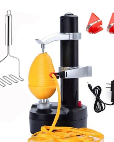 AIHANCH Electric Potato Peeler Automatic Potato Peeler Machine, Electric Peeler Fruits and Vegetables, Apple Peeling Machine for Kitchen [1 Adapter 2 Extra Blades] with Potato Masher (Black-M)