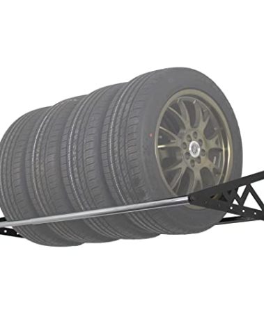 SafeRacks Heavy Duty Adjustable Wall Mounted Tire Rack Adjustable to 56 Inches with Powder Coated Brackets and 400 Pound Total Weight Capacity, Black