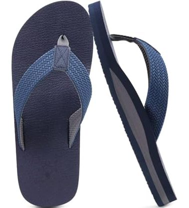 KuaiLu Men's Rubber Flip Flops Arch Support Summer Beach Pool Water Thong Sandals Waterproof Rubber Walking Shoes Slip on Orthotic Casual Sport Cushioned Wide Slides Shower Slippers Blue Size 11