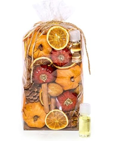 ANDALUCA Potpourri Mini Pumpkins, Cinnamon, Orange Slices & Pumpkin Spice Fragrance Vial Included Vase & Bowl Filler (Pumpkin Spice)