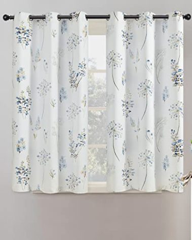 XTMYI Country Rustic Curtains for Kitchen,Retro Vintage Floral Short Bathroom Window Curtain Set,45 Inch Length,Navy Blue and Brown