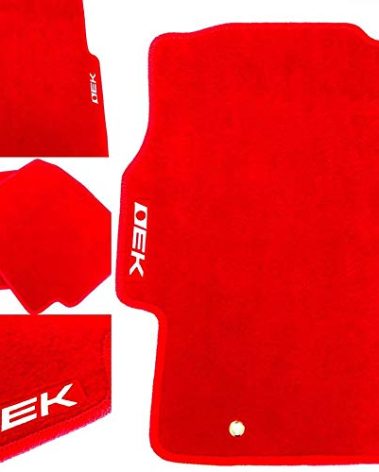 4 Piece Red Floor Mats with EK Logo for Honda Civic Hatchback Coupe and Sedan 1996 1997 1998 1999 2000 Fits All EX LX DX CX SI HX