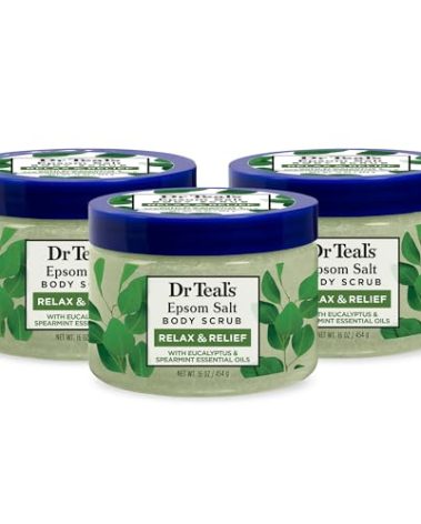 Dr Teal's Pure Epsom Salt Body Scrub, Relax & Relief with Eucalyptus & Spearmint Essential Oils, 16 oz (Pack of 3)