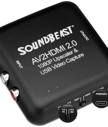 SoundBeast AV to HDMI Converter & Recorder 2.0 - AV RCA Composite to 1080P HDMI TV Upscaler - for VCR, VHS, DVD, Camcorder, Hi8, Gaming - 4:3 Aspect Ratio - USB Video Capture