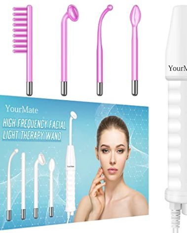 YourMate PhotoTherapy Device High Frequency Facial Wand Machine with Argon Tubes for Face Chin Neck Hair, Facial Skin Wand Machine with 4 Different Tubes