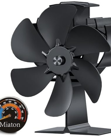 Miaton Wood Stove Fan Heat Powered | Non Electric Heat Activated Fan for Wood Burning Stove/Log Burner | Thermoelectric Fireplace Fan| w/Stove Accecories Thermometer
