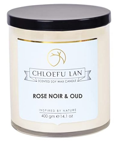 Chloefu LAN Rose Noir & Oud Scented Candle Luxury Soy Large Candle Jar 14.1 oz,100 Hours Long Lasting Burning Highly Scented Candle,Valentines Day Gifts for Her