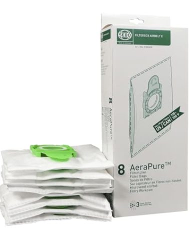 SEBO Filter Bag Box Airbelt E, 8 Three-Layer Ultra Bags with caps #8300AM