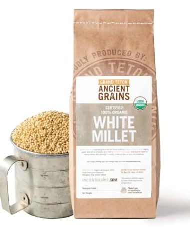 100% Organic White Millet by Grand Teton Ancient Grains | Shelled, Gluten-Free, Hulled Grain for Salads, Pilafs, & Soups | Whole Grain Ready for Milling, (5 Pounds)