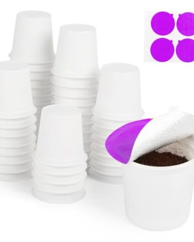 TOVECARE, 48 Count - Make Your Own K Cup Coffee Pods, Disposable Fillable Empty K Cups & Aluminum Foil Seals Lids Kit Compatible with All Keurig Coffee Brewers 1.0 & 2.0. Sealed for freshness. Purple