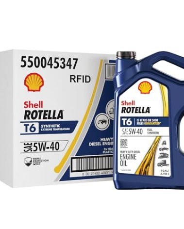 Shell Rotella T6 Full Synthetic 5W-40 Motor Oil, 1 Gallon (3 Pack)