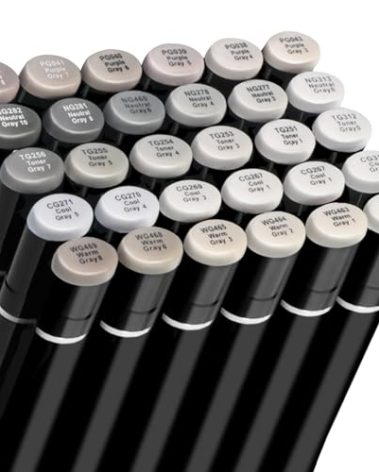 MEI COLOUR Gray Grey Alcohol Markers Brush Tip, 30pc Warm Neutral Cool Grey Markers Set for Adults Artist Coloring Book Shading Layering Drawing Sketching Brush Chisel Tips Gifts