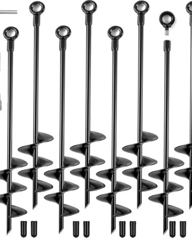 Fabulas Ground Anchors Heavy Duty, Swing Set Anchor Kit 18 Inch 8 Pack Screw in Earth Anchors Trampoline Stakes High Wind Metal Auger Anchor for Shed Tent Carports Securing Animals Camping Mobile Home