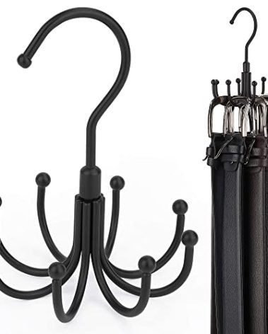 ZEDODIER Belt Hanger, 2 Pack Rotatable Belt Rack Closet Accessories Organizer, Maximum 24 Storage Capacity, Hanging Holder Storage Hook for Belt, Bra, Tank Top, Tie, Scarf, Purse, Black