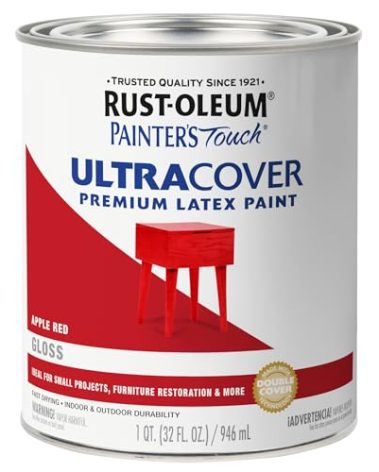 Rust-Oleum 1966502 Painter's Touch Brush Acrylic Latex Paint, 1 Quarts (Pack of 1), Gloss Apple Red, 32.0 Fl Oz