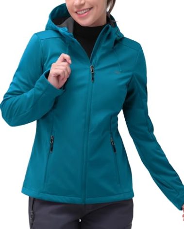 33,000ft Women's Softshell Jacket with Hood Waterproof Lightweight Windbreaker Windproof Rain Shell Jacket for Outdoor Hiking