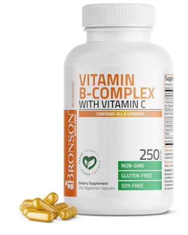 Bronson Vitamin B Complex with Vitamin C - Immune Health, Energy Support & Nervous System Support - Non-GMO, 250 Vegetarian Capsules