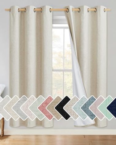 NICETOWN Natural Bedroom Full Blackout Linen Curtain 1 Panel, 52" by 72", Thick Insulated Classic Grommet Blackout Draperies with White Thermal Insulated Liner for Windows