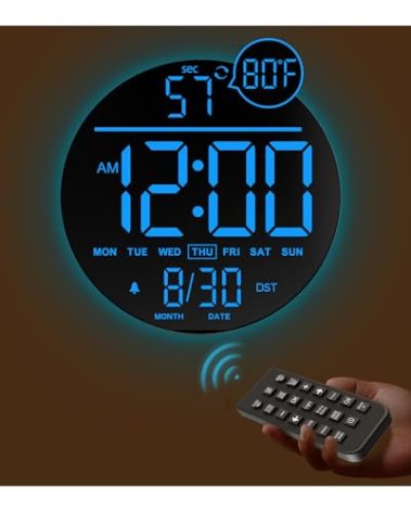 JALL 10" Large Digital Wall Clock with Seconds, Alarm Countdown Timer, Big LED Display, RGB Color, DST, Temperature, Mounted for Bedroom Living Room Office Classroom Gym, Xmas Birthday Gift, Blue