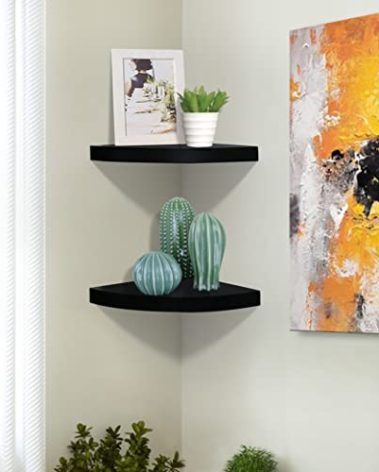 AHDECOR Black Corner Shelves, Modern Floating Corner Shelf for Space-Saving Storage in Bathroom, Bedroom, Kitchen, and More, Set of 2