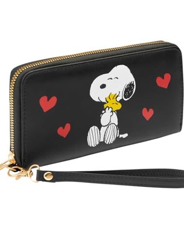 Peanuts Snoopy Wallets for Women Teens Zip Around Card Holder Stylish Coin Purse Kawaii Cute Stuff Gifts for Women