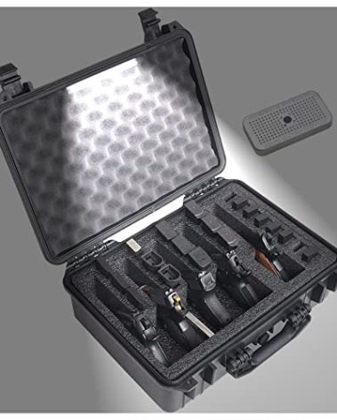 Case Club 5 Pistol and 25 Magazine with Emergency Light - Pre-Cut Heavy Duty Waterproof Case comes with Included Silica Gel Canister to Help Prevent Gun Rust (Lighted)