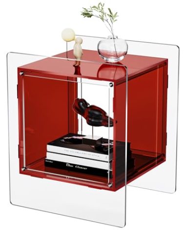 solaround Acrylic Nightstand Colorful Bedside Table with Open Storage Shelf,Clear Side Table for Living Room (1, Red)