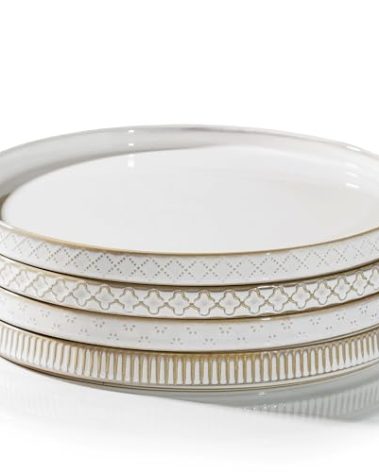 getstar 10.5” Ceramic Dinner Plates, Set of 4, Microwave & Dishwasher Safe, Salad Pasta Deep Plates with Embossments Set of 4