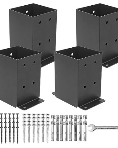 AXWHYS 4×4 Post Base 4 Pcs, (Inner Size 3.6"x3.6") Post Brackets, Heavy Duty Black Metal Powder-Coated Thick Steel Post Anchor Outdoor for Support Deck Base Plate Pergola Brackets Fence Kit