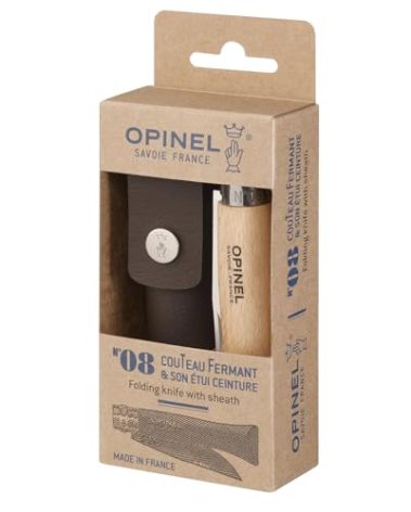 Opinel No. 08 Alpine Box Set - Sandvik Stainless Steel Folding Pocket Knife with Sheath, 3.28 in Blade, Virobloc Locking Collar, Made in France