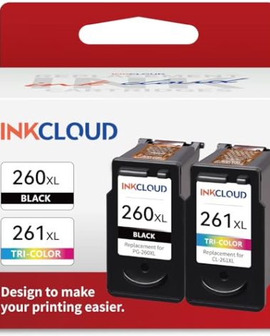 INKCLOUD Compatible Ink Cartridges Replacement for 260XL 261XL PG-260 XL CL-261 XL Combo Pack for Canon Pixma TS6420a TS6420 TR7020a TS5300 TS5320 TR7020 Printer Ink (1 Black,1 Tri-Color, 2Pack)