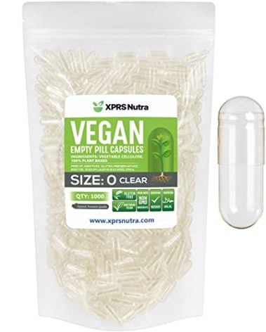 XPRS Nutra Size 0 Empty Capsules - 1000 Count Clear Empty Vegan Capsules - Vegetarian Pills - DIY Vegetable Capsule Filling - Veggie Pill Caps for Do-It-Yourself Supplements