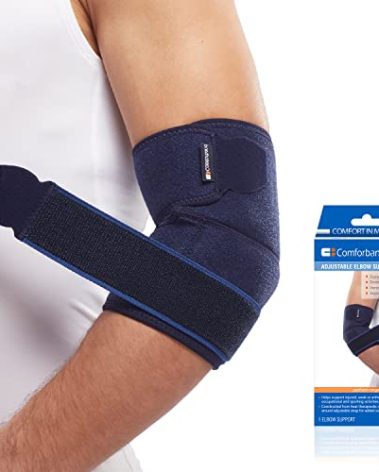 ​Comforband Adjustable Elbow Brace – Targeted Support for Tennis Elbow, Golfer's Elbow, Tendonitis, Arthritis, Bursitis, Sprains, and Strains – One-Size-Fits-Most Compression Sleeve for Pain Relief and Injury Recovery