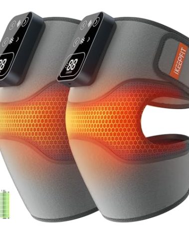 IKEEPFIT Cordless Knee Massager with Heat Vibration for Pain Relief, MAXwarm 4.0[2025 Upgraded] - Electric Heated Knee Brace with 5 Heat Levels and 3 Massage Mode, Gifts for Men Women (Grey, Pair)