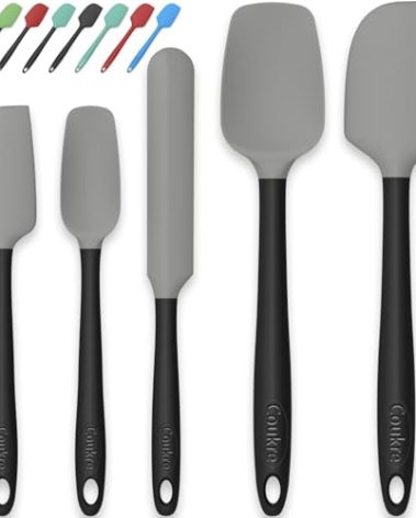 Coukre Silicone Spatula Set of 5,High Temperature Resistant, Food Grade Silicone, Dishwasher Safe, for Baking, Cooking (Gray)