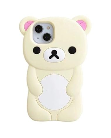 Ultra Thick Soft Silicone Case for Apple Teddy Bear Animal 3D Cartoon Japanese Cute Lovely Adorable Kawaii Kids Girls Women (Beige, for iPhone 13)