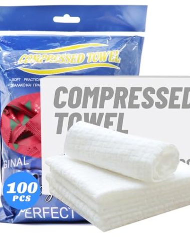 100 Pcs Mini Compressed Towels, Disposable Face Compressed Towel, Compressed Hand Wipe, Camping towel, Portable Compressed Coin Tissue for Travel/Home/Outdoor Activities (Individual packaging)