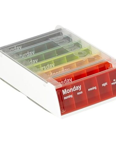 Patterson Medical Weekly Pill Organiser – 7 Day Box with 5 Daily Compartments – Detachable, Portable Tablet Pots for Medication, Vitamins and Supplements with Sliding Lids