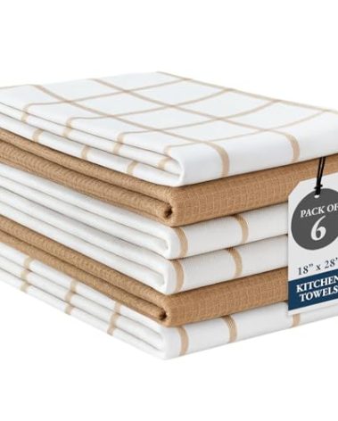 LANE LINEN Cotton Kitchen Towels and Dish Cloths Set, 6-Pack – Absorbent, Quick-Drying Dish Towel, 18" x 28", Soft, Premium Hand and Tea Towels - Beige